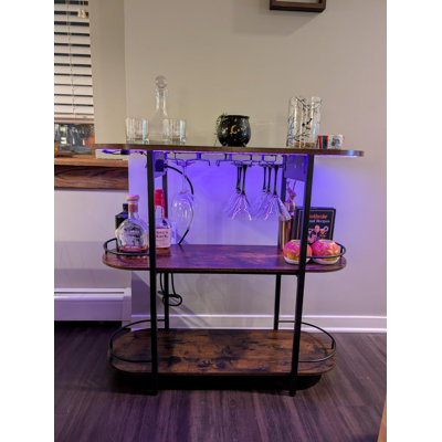 Bar à café à DEL avec prises de courant et support à vin amovible - Buffet de rangement moderne pour bar à domicile