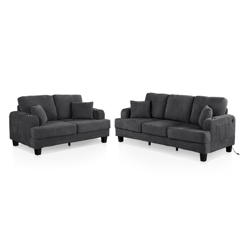 Luka 2-Piece Chenille Sofa Set, Dark Gray, 2 Pcs: Sofa, Loveseat