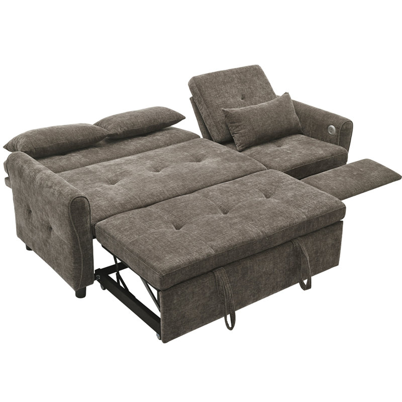 Contemporary Style 2-in-1 Sofa 82" Three-seater Sofa with a Sofa Bed and a Reversible Recliner Sofa for Living Room