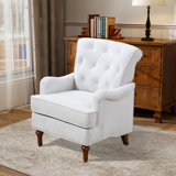 Chenille Tufted Back Recessed Arms Accent Club Chair With Wooden Legs