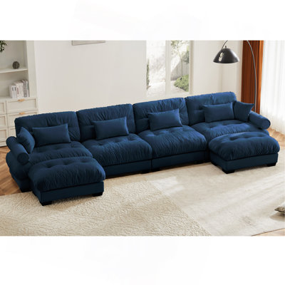 Canapé modulaire en U en forme de U avec repose-pieds mobile, canapé d'angle rembourré et confortable en velours 4 places convertible