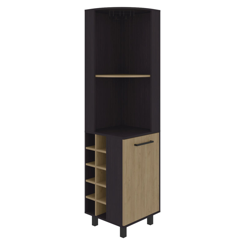 Kingston Corner Bar Cabinet with Wine Bottle Storage, Stemware Rack, Display Shelves, and Multi-Functional Home Bar 
