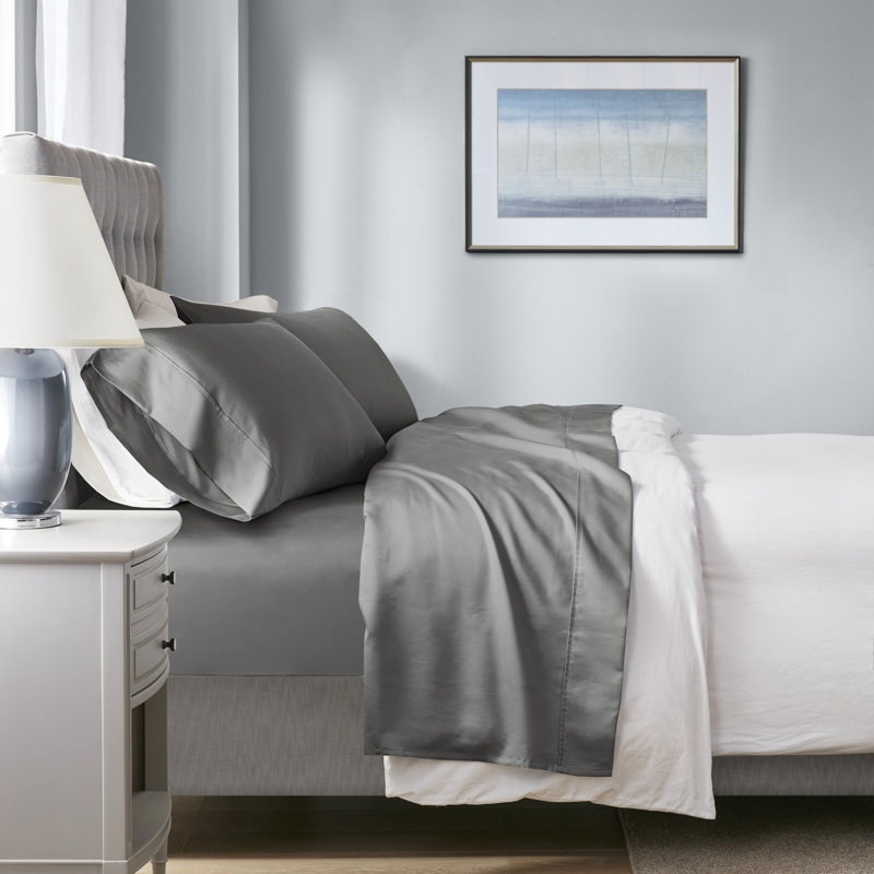 Ensemble de draps et de draps Heiq à contrôle de température, mélange de coton gris anthracite