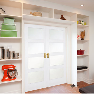White Primed Shaker 4 Light Rebated Frosted Glass Pair