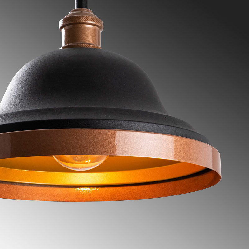 Luminaire suspendu en forme de cloche à 1 lumière Braselton, Noir / Cuivre