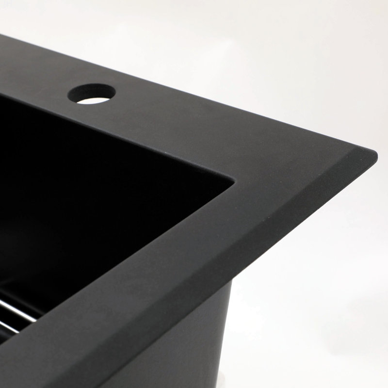 Quartz Kitchen Sink - 33X22" Black Granite Composite Drop In Kitchen Sink