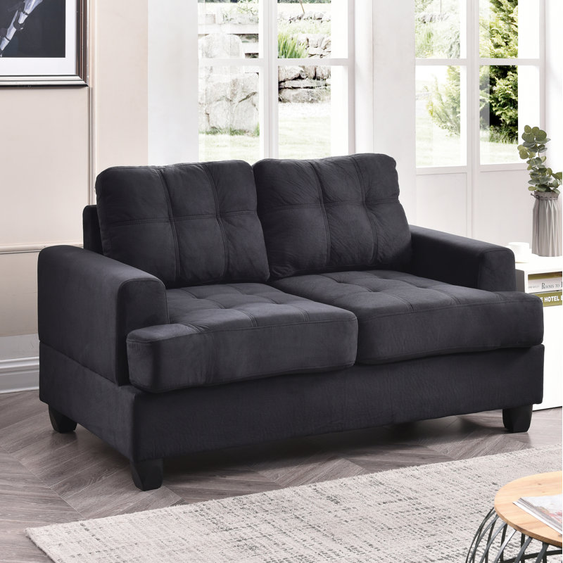 Baerman 58" Recessed Arm Loveseat, Black Faux Leather