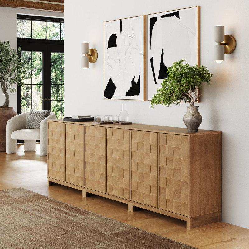 Carice 3-Pack Wooden Bar Cabinet Credenza With Woven Style Doors, 3 Pieces