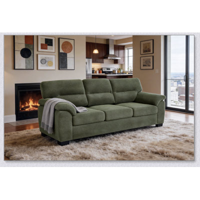 Canapé 3 places avec accoudoirs rembourrés moelleux, mobilier de salon moderne, revêtement en tissu texturé confortable et élégant