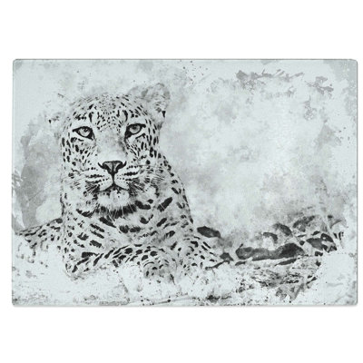 Glass Leopard Resting in Abstract Chopping Board