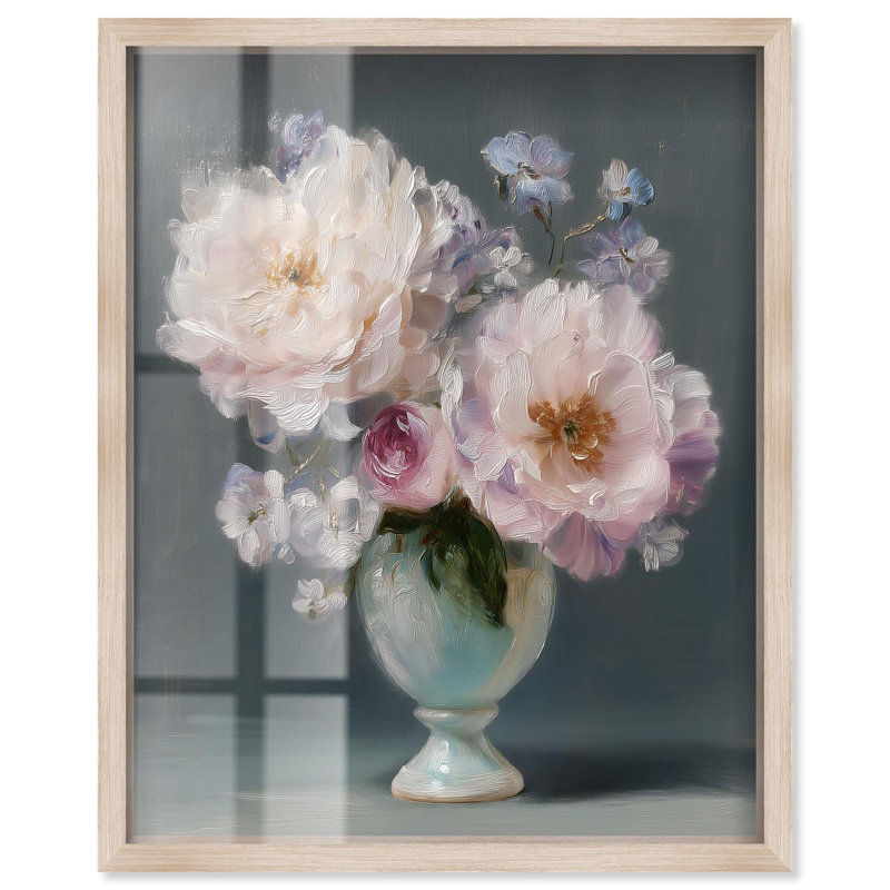 Blush Blooms in a Vase Shadowbox Print Fashion Decor by Art Remedy, 46" H x 37" W, Cream