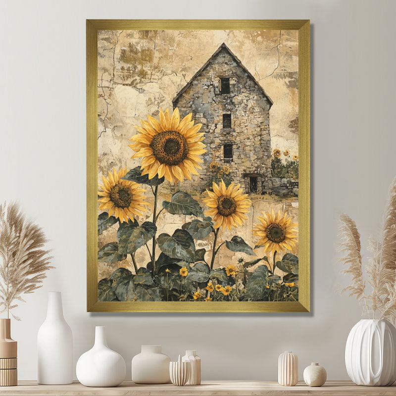 Drevion - Floral Wall Art, H 20 po x l 12 po, Reproduction encadrée d'une seule photo, Doré