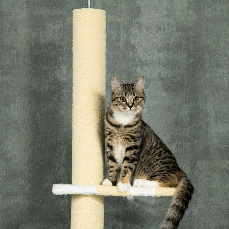 Arbre à chat à griffer, du sol au plafond, réglable de 87 à 103 pouces, avec plateformes et poteaux, jaune, pour chats d'intérieur, 4 pouces de haut, résistant.