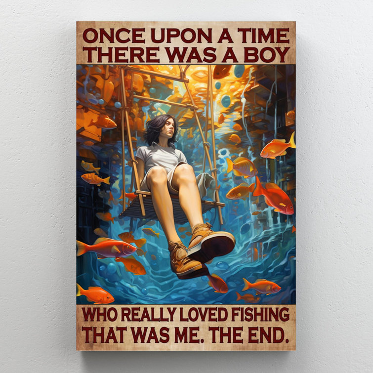 A Boy Loved Fishing On Canvas Print Trinx Size: 20 H x 16 W x 1.25 D