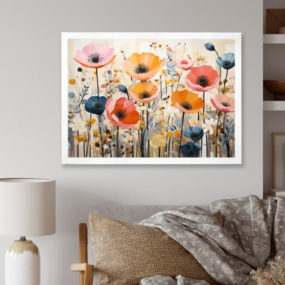 Coral Orange Whimsical Botanical Wilds I - Abstract Botanicals Framed Canvas Print