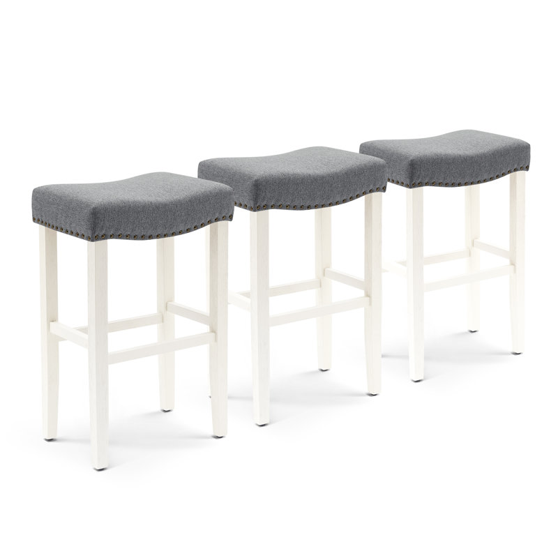 Tabouret Jameson, Tissu gris / cadre blanc, Tabouret de bar (siège d'une hauteur de 29 po)