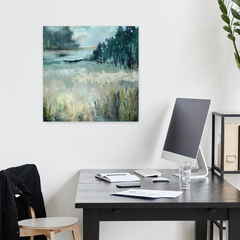 «Calm River Valley Abstract Contemporary Peaceful Landscape Nature», art mural, 18" H x 18" W