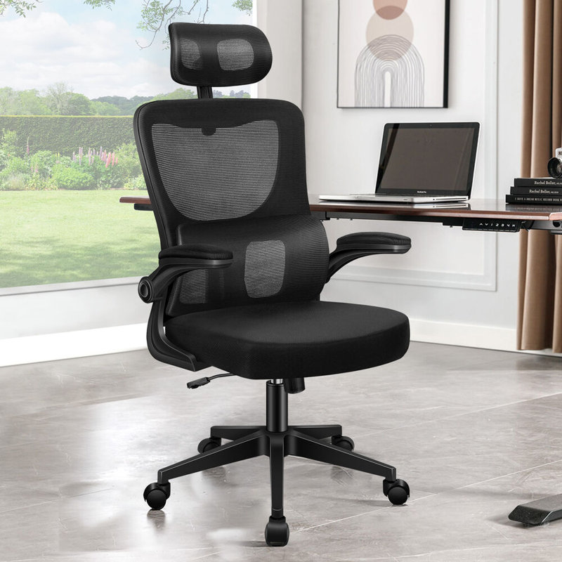 Office Chair with Headrest, Black, Black