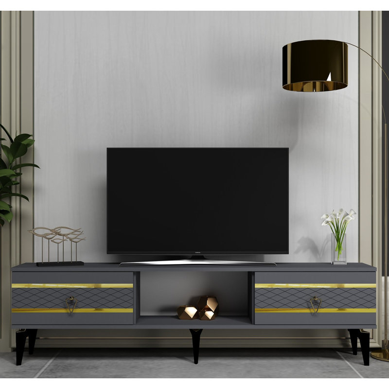 Catena TV Stand, Grey/Gold