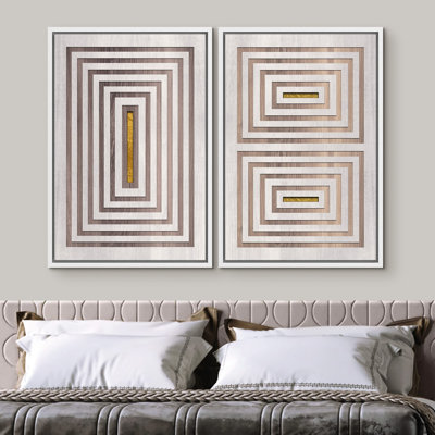 «Mid-Century Geometric Square Pattern Abstract Shapes», 2 pièces sur toile