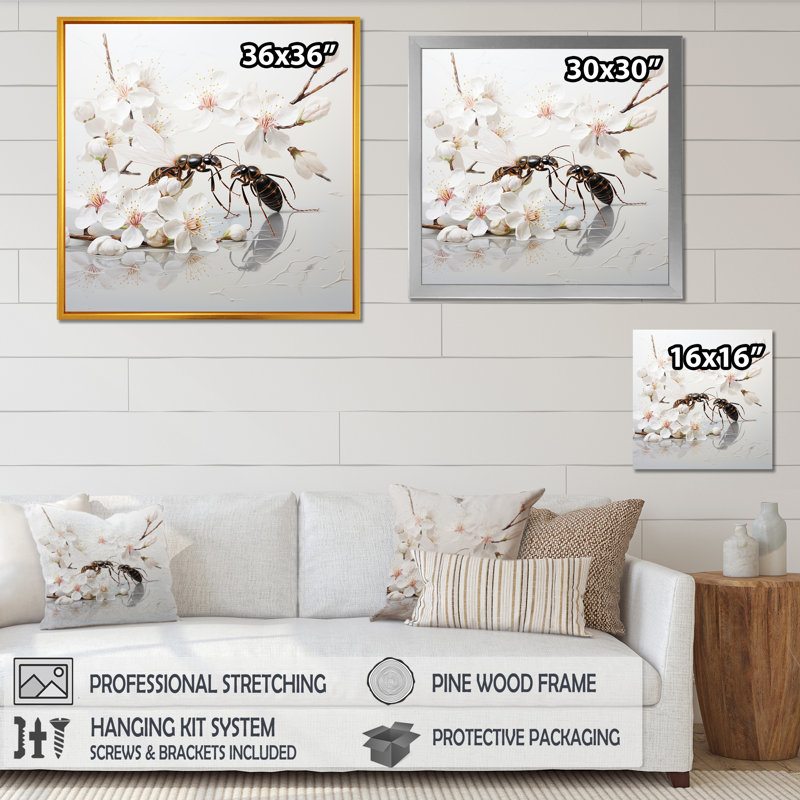 Art floral fourmis I - insectes et insectes, Cadre flottant brun, H 30 po x l 30 po x P 1,5 po