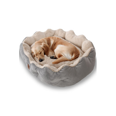 Cozy Pet Bed for Dogs & Cats, Grey and Beige, 17.3 x 14.9 x 4.7 inches | 100% Polyester Outer Fabric, Ultra Soft Fiber Fill | Perfect for Comfort & Style in Your Home, Ideal for Small to Medium Pets