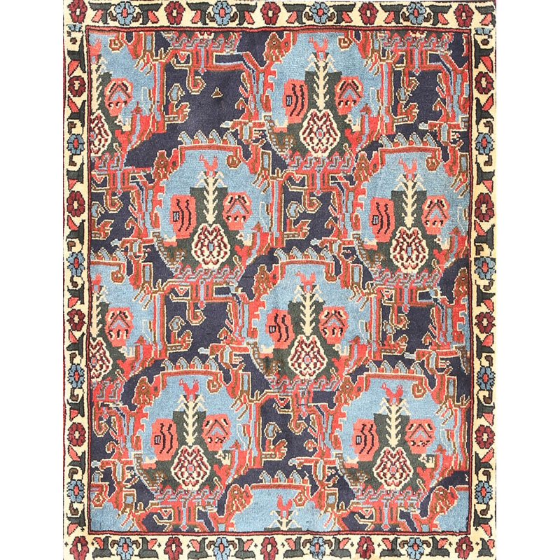 Fabriqué à la machine à partir d’un métier à tisser en laine/polyester brun/bleu Tapis décoratif, Rectangle 4 pi x 6 pi