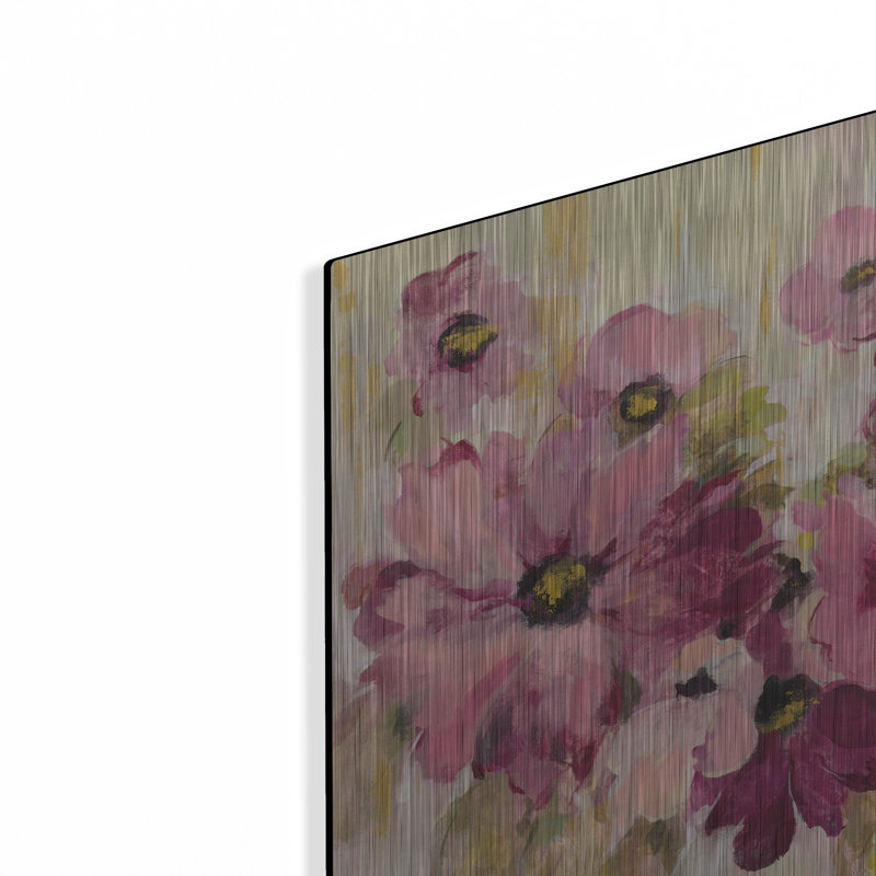 Art mural en métal luxueux «Pink and Green Bloom» par Silvia Vassileva, H 16 po x l 24 po