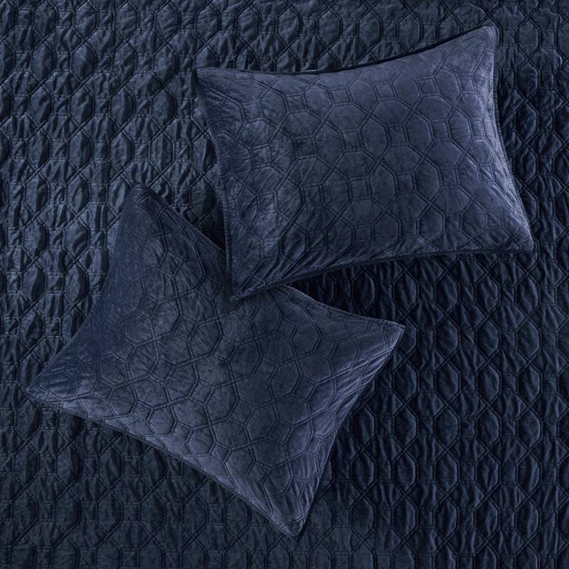 Navy Full Velvet Reversible Quilt Set with Shams