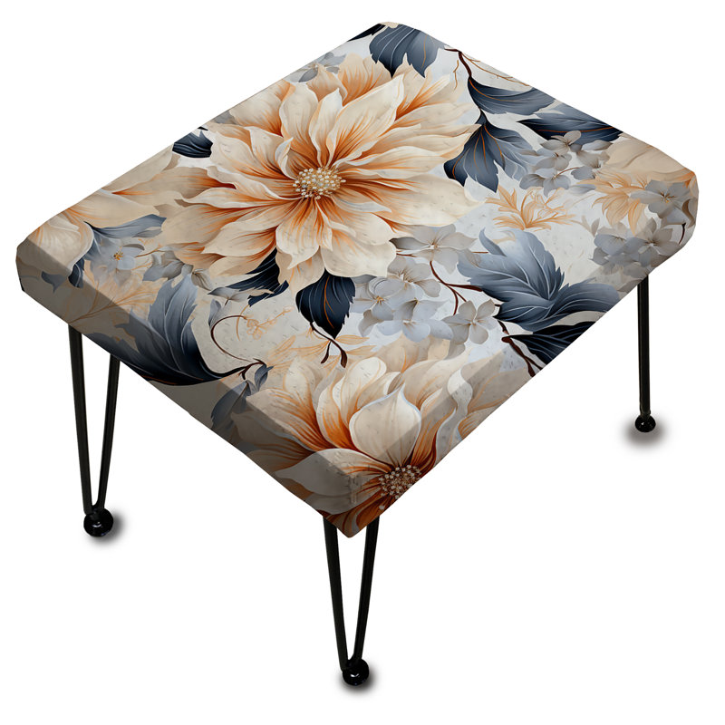 White And Blue Contemporary Floral Fusion Collage - Floral Rectangle Ottoman