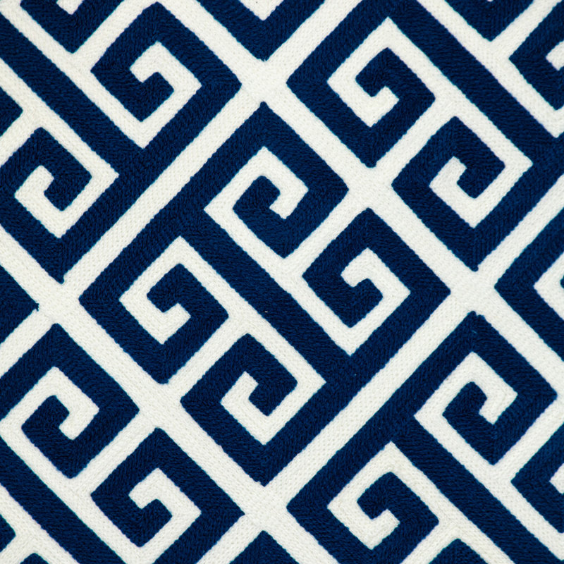 Blue 100% Cotton Greek Key Zippered Pillow