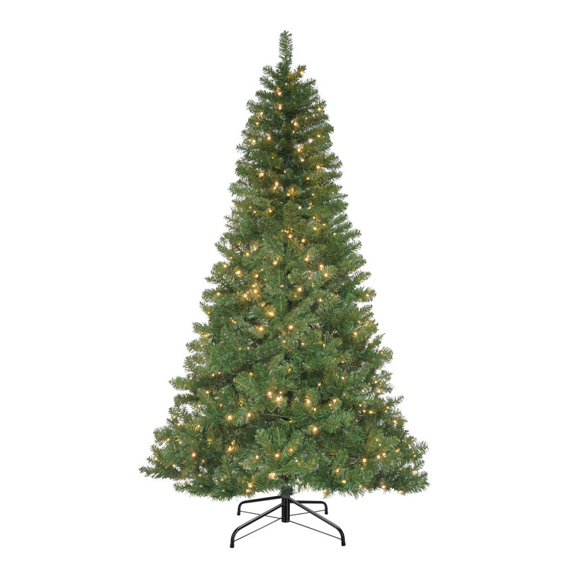 Pre-Lit PVC Artificial Christmas Tree with Warm White LED Lights, 6.89ft H x 3.42ft W