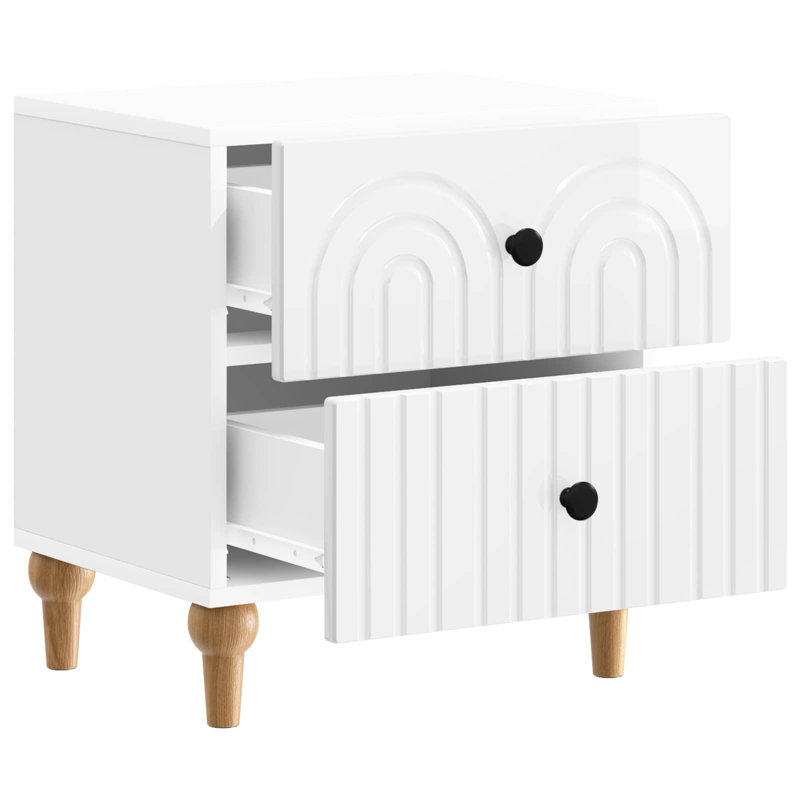 43cm W Manufactured Wood Bedside Table, High Gloss White