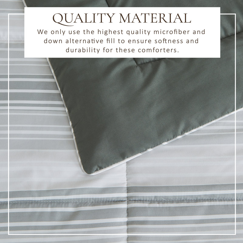 Twin XL Grey Gradient Stripe Reversible Microfiber Comforter Set