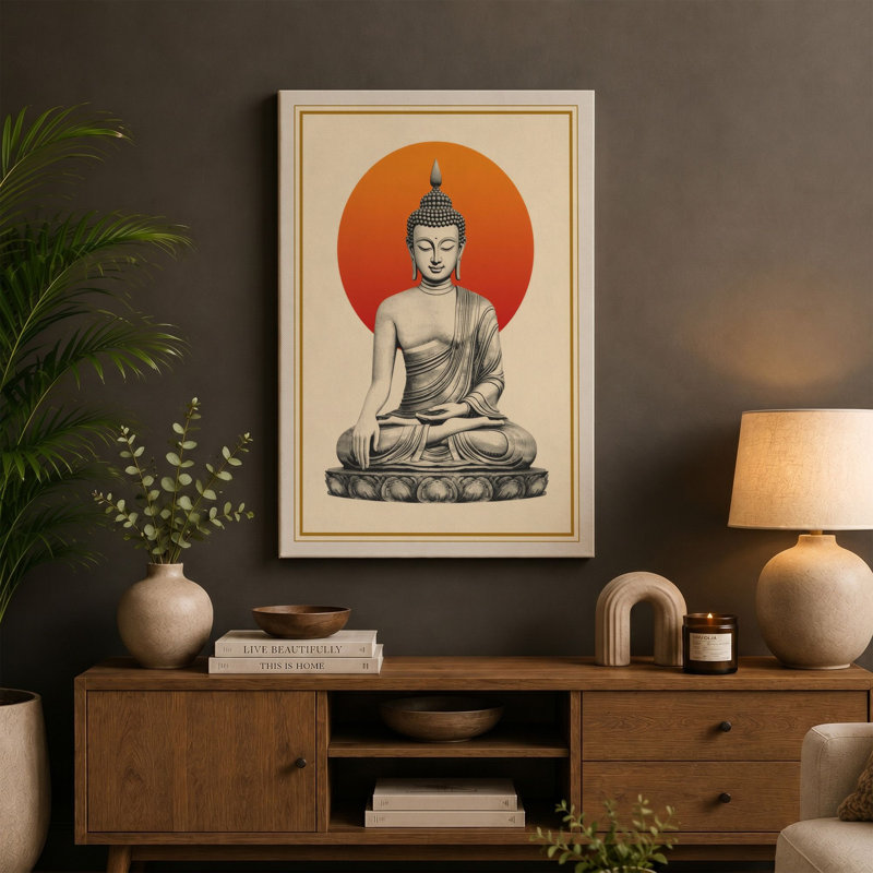 Buddha in Meditation Japandi - Wrapped Canvas, 36x24 - 91.4 x 61.0 cm, Terracotta Border