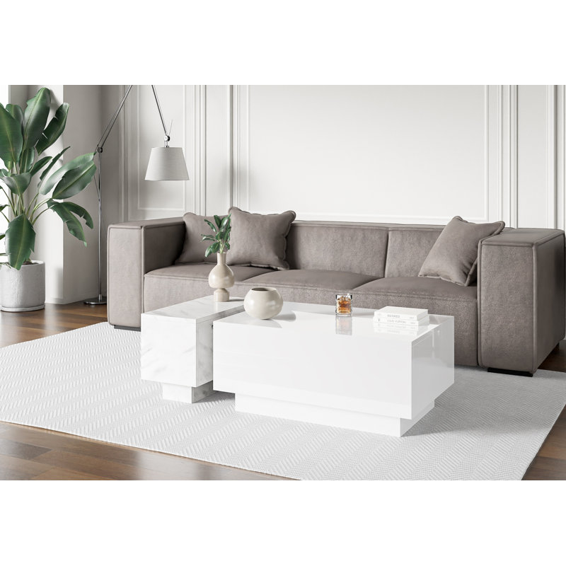 Coffee Table Caoilainn with Storage Compartments, 40cm H x 90cm L x 60cm W, White
