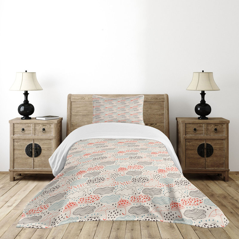 White and Multicolor Quilted Twin Bedspread Set with Pillow Sham
