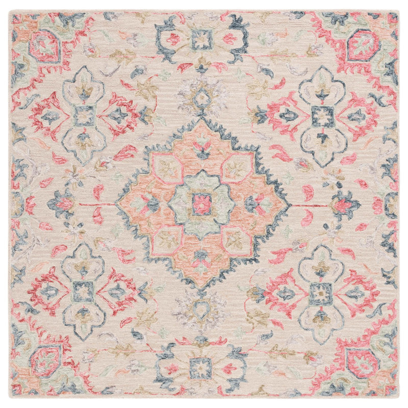 Tapis oriental en laine / coton / latex touffeté à la main Metro en rouge / beige, Carré 6 pi