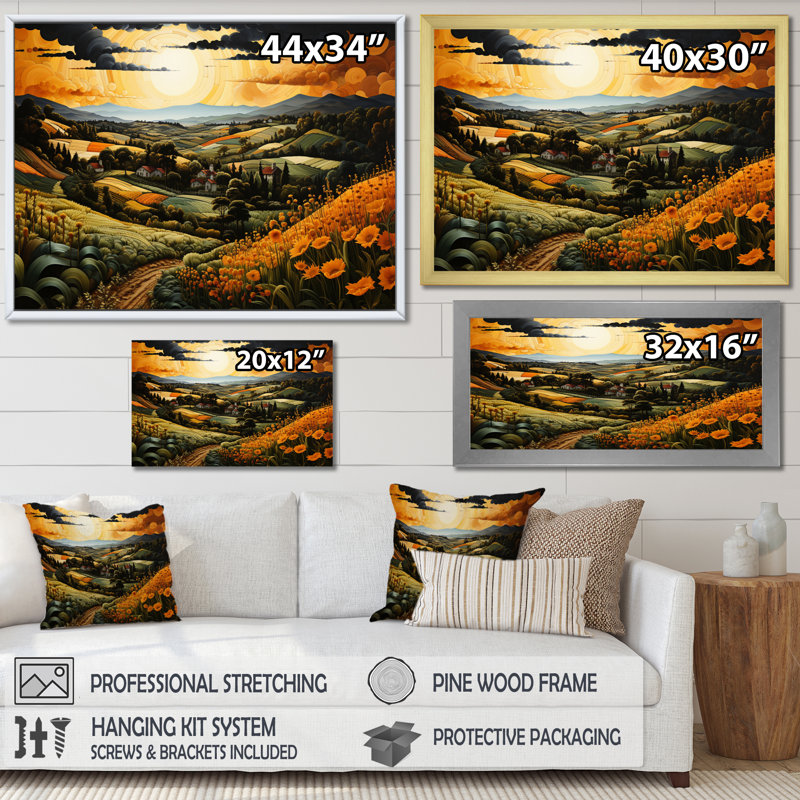 Bhavan " Farm Harvest Symphony Pastoral II ", Cadre simple noir, H 24 po x l 32 po x P 1 po