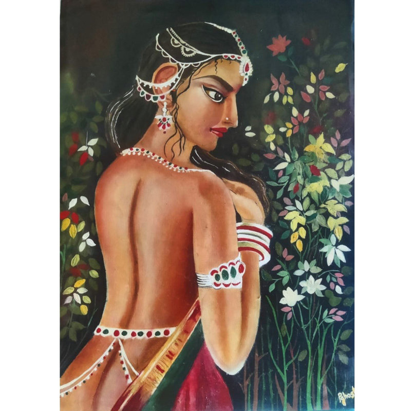 Femme sans dossier | Peinture à l'huile sur papier | Poulavi Ghosh