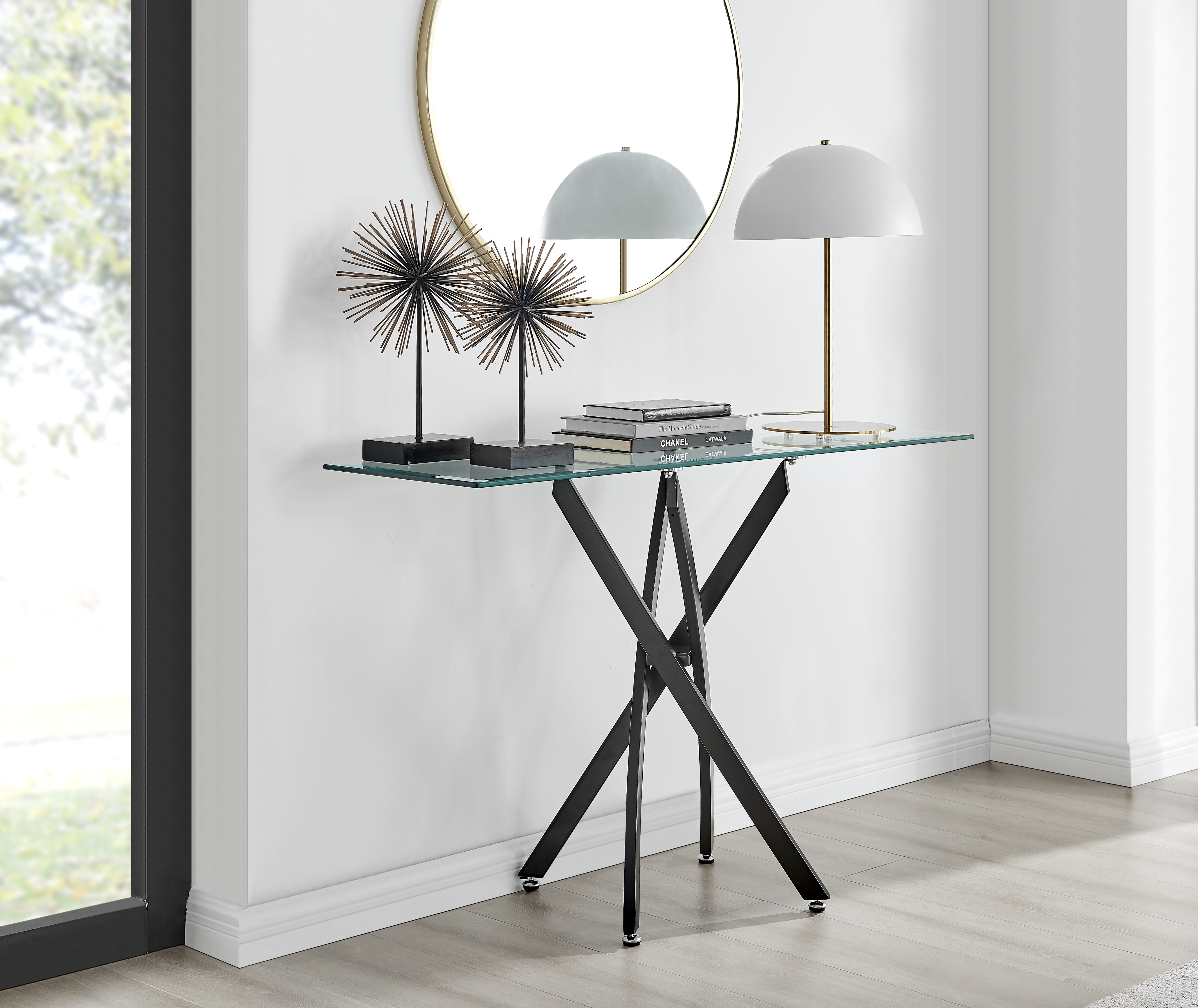 Canora Grey Chayton Modern Contemporary Glass and Black Console Hallway Table Modern Sleek Design Reviews Wayfair