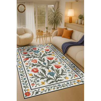 Tapis tissé à motif floral lavable Mosso