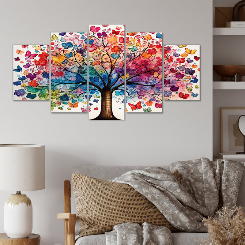 Arbre coloré abstrait II - arbre africain, art mural multi-toile