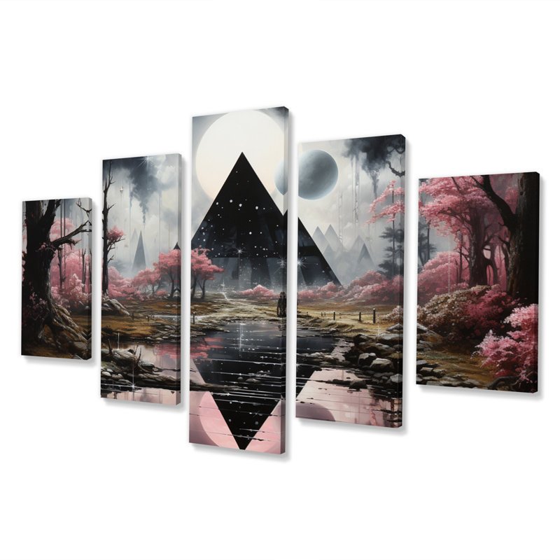 Pyramide monochrome Mirage - décoration murale Égypte - 5 panneaux