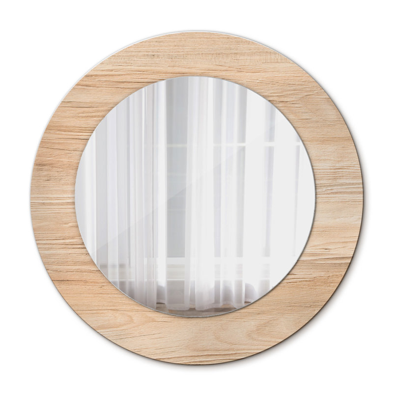 Huldar Glass Flat Mirror, 50cm H x 50cm W, Beige Wood Texture