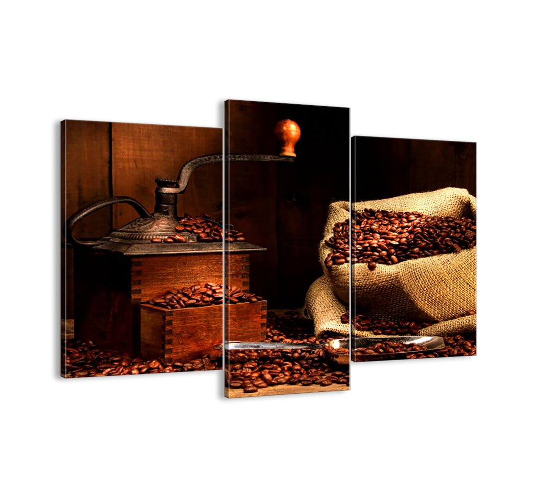 3-tlg. Leinwandbilder-Set - Fotografie „Still Life with Coffee Beans and Grinder”