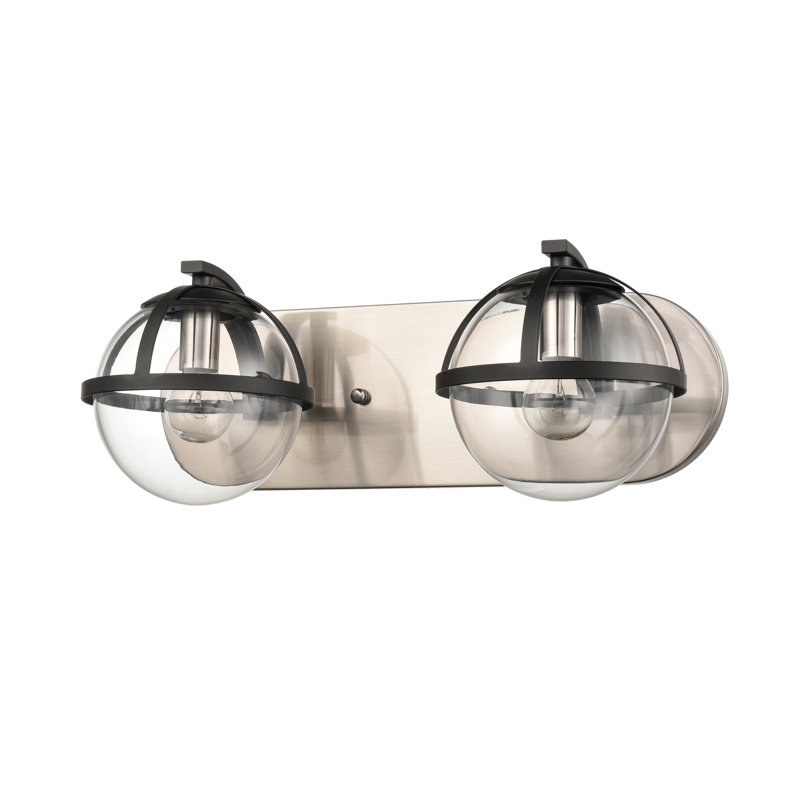 Éclairage pour salle de bain à 2 lumières de 16 po de large Fosteau - nickel satiné, H 6 po x l 16 po x P 7,5 po, Nickel