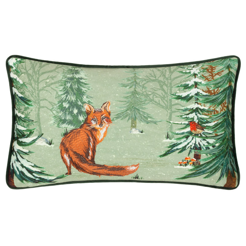 Lodge Wood Fox Abstract Green Rectangular Throw Cushion