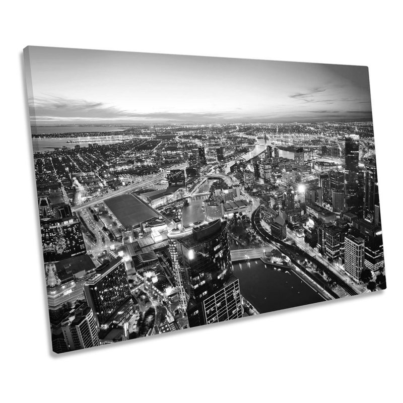 Melbourne Australia City Skyline B&W - Wrapped Canvas Print, 30.5cm H x 45.7cm W x 2cm D