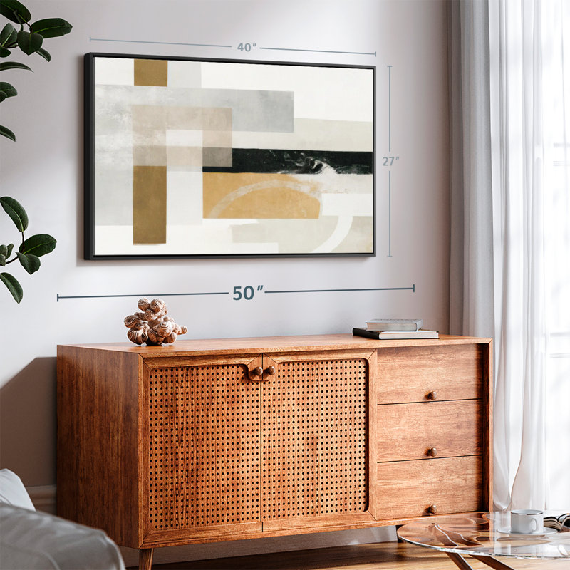 Abstrait "Rectangles dorés et gris abstraits", H 40 po x l 27 po